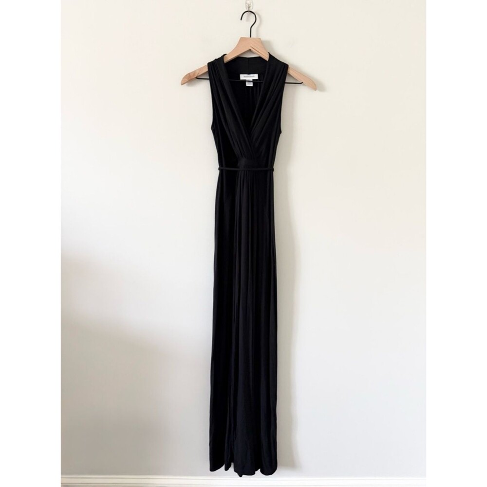 Motherhood Maternity Black Sleeveless Waist Tie Pleated Front Maxi Dress Size S